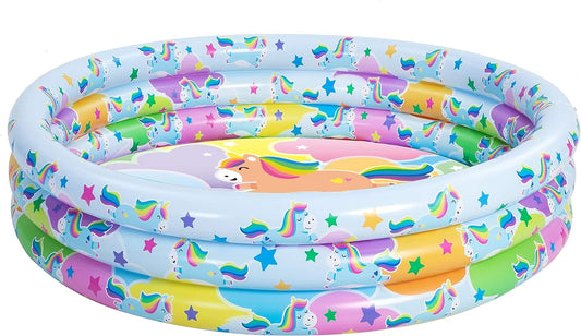 58'' Unicorn Rainbow Inflatable Kiddie Pool, Family Swimming Pool 3 Ring Seasonal Merriment Water Pool Pit Ball Pool for Kids Toddler Outdoor, Indoor, Garden, Backyard, Summer Water Party  Sloosh   